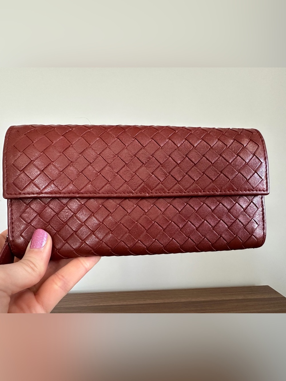 Bottega Veneta Woven Leather Clutch Wallet convert to crossbody- Burgundy